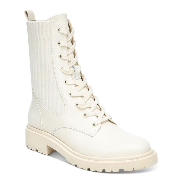 NWT SAM EDELMAN Womens Ivory Lydell Round Toe Block Heel Combat Boots 7 M